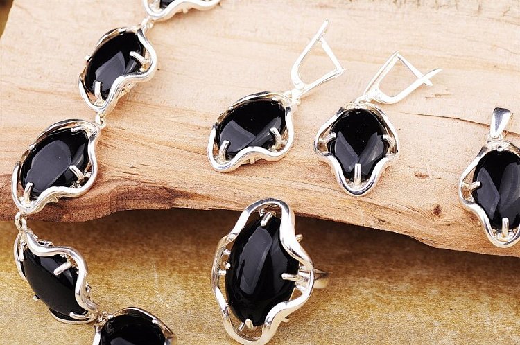 Серебряный браслет с обсидианом 14418 от ювелирного магазина Оникс - 2