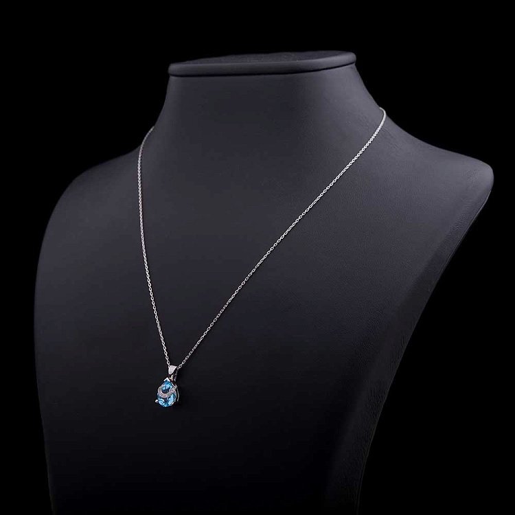 Золоте кольє з блакитним топазом і діамантами кол375 від ювелірного магазину Онікс - 1