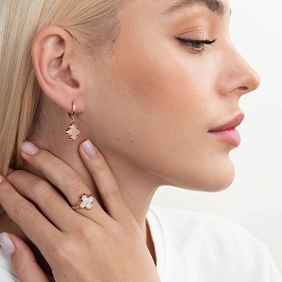 Золота каблучка (фіаніти) "Конюшина" к04924 №5