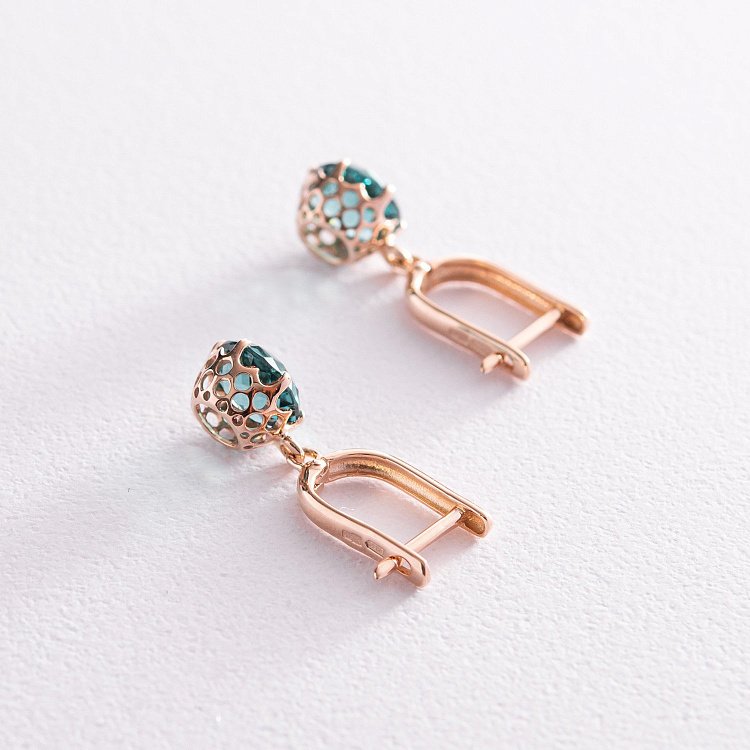 Серьги в красном золоте (зеленый кварц) с4748кв от ювелирного магазина Оникс - 2