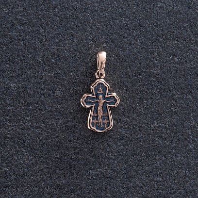 Золотой крестик "Распятие. Св. царевич Дмитрий Угличский. Ангел Хранитель" п02667 №3