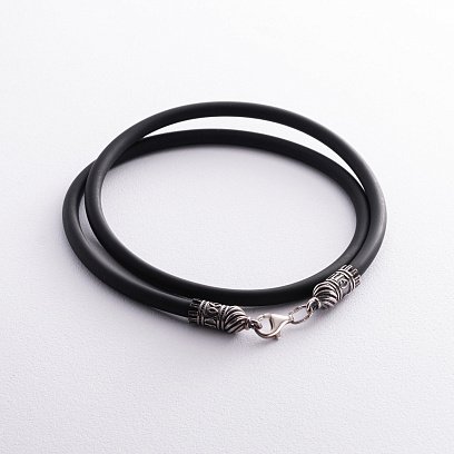 Каучуковый шнурок "Спаси и сохрани" с серебряной застежкой (5 мм) 18238