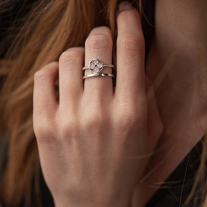 Кольцо "Клевер" в белом золоте (фианиты) к07442 №4