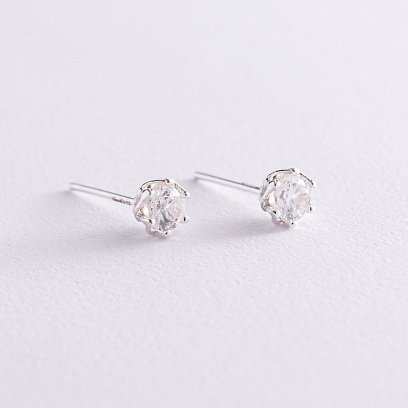 Серебряные серьги - пусеты с фианитами 121900 №3