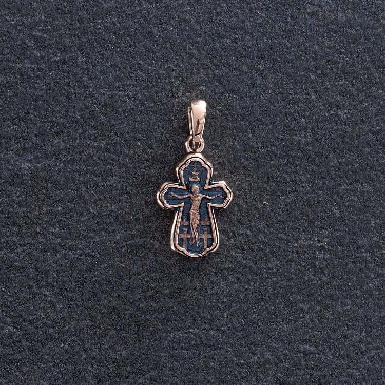 Золотой крестик "Распятие. Св. царевич Дмитрий Угличский. Ангел Хранитель" п02667 от ювелирного магазина Оникс - 2