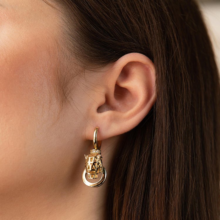 Сережки "Пантера" у жовтому золоті (фіаніти) с08595 від ювелірного магазину Онікс - 3