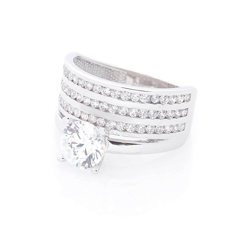 Золота каблучка з фіанітами к05366 від ювелірного магазину Онікс - 1