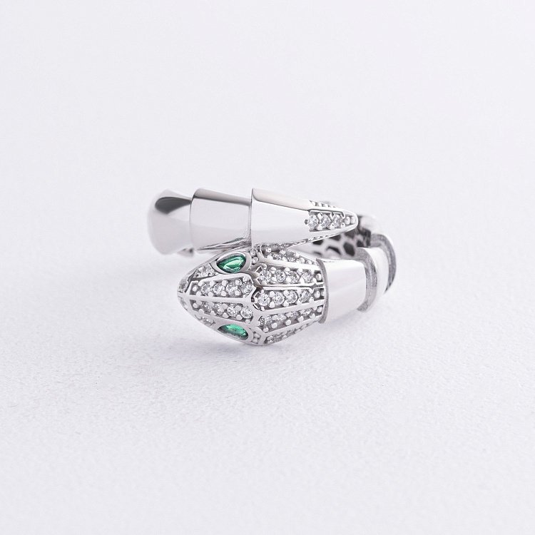 Кольцо "Змея" в белом золоте (фианиты) к08205 от ювелирного магазина Оникс - 2
