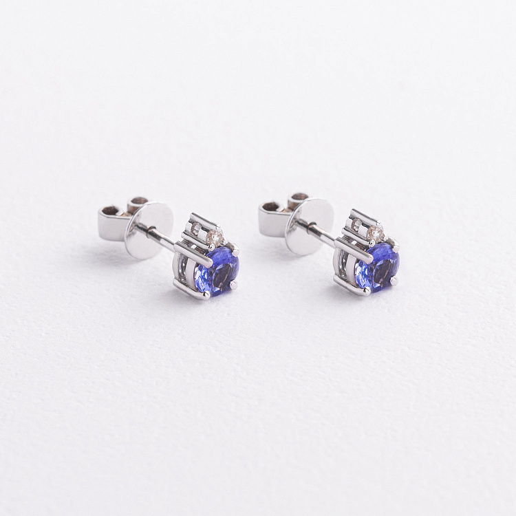 Золотые серьги - пусеты (бриллианты, сапфиры) сб0435nl от ювелирного магазина Оникс - 1