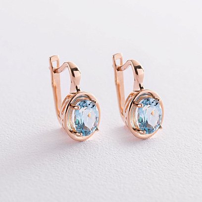 Золотые серьги с голубыми топазами с05463