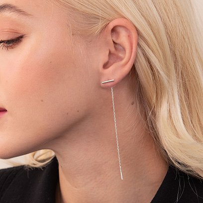 Серебряные серьги - протяжки в стиле минимализм 123105 №6