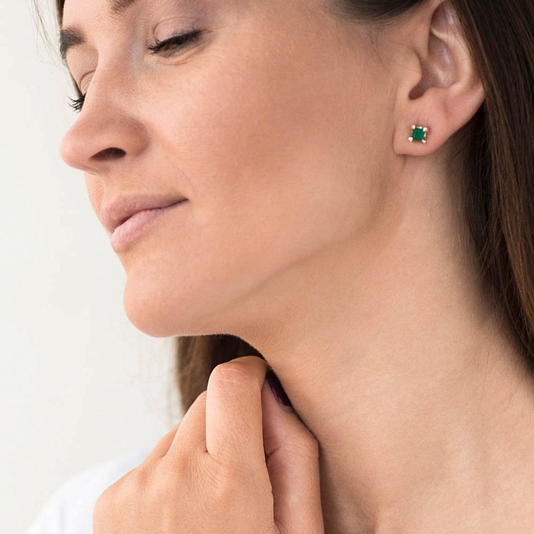 Золотые серьги-гвоздики (агат, фианиты) с482 - 3 Золотые серьги-гвоздики (агат, фианиты) с482 от ювелирного магазина Оникс - 3