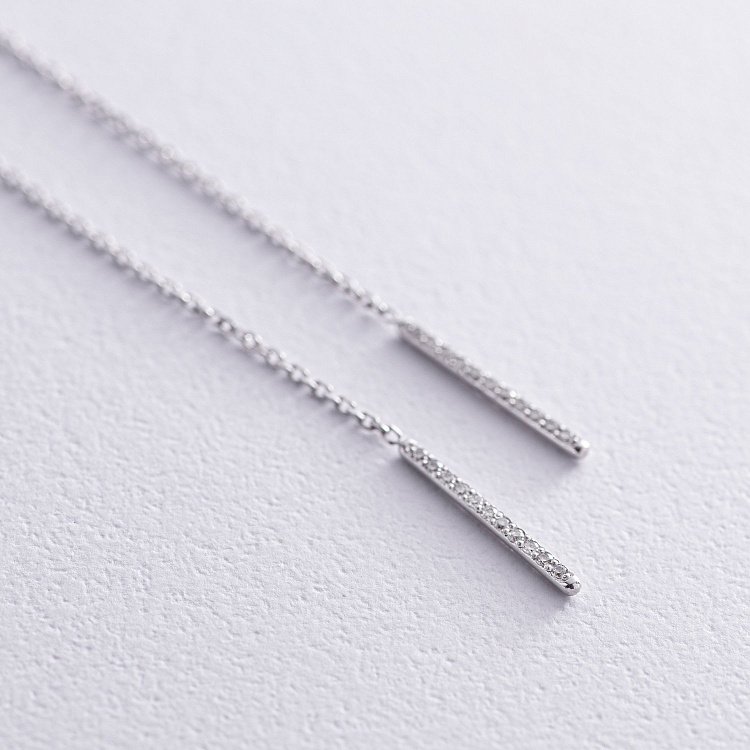 Золоті сережки - протяжки "Місяць" з діамантами 322591121 від ювелірного магазину Онікс - 5