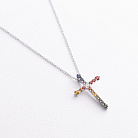 Золотое колье "Крестик" с бриллиантом и сапфирами колб0199lg от ювелирного магазина Оникс