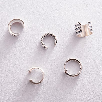 Срібна сережка - каффа "Лінії" 123107 №2