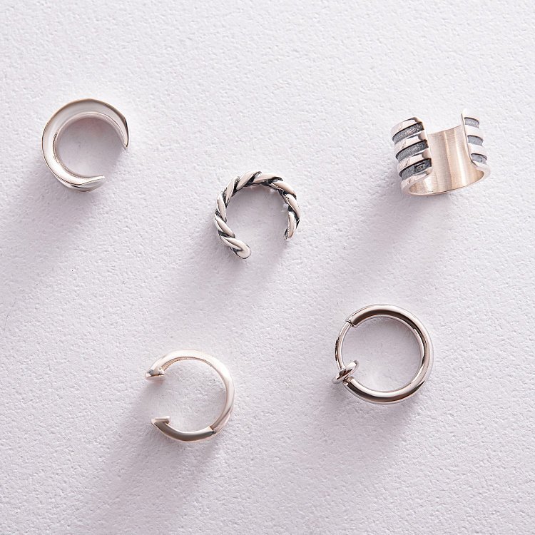 Срібна сережка - каффа "Лінії" 123107 від ювелірного магазину Онікс - 1