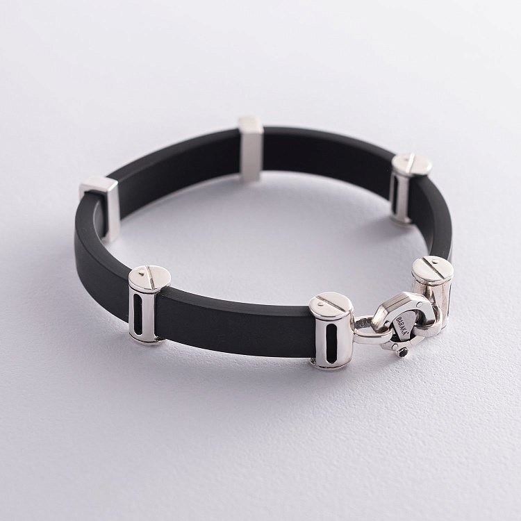 Чоловічий срібний браслет (каучук) Б0007d від ювелірного магазину Онікс - 2