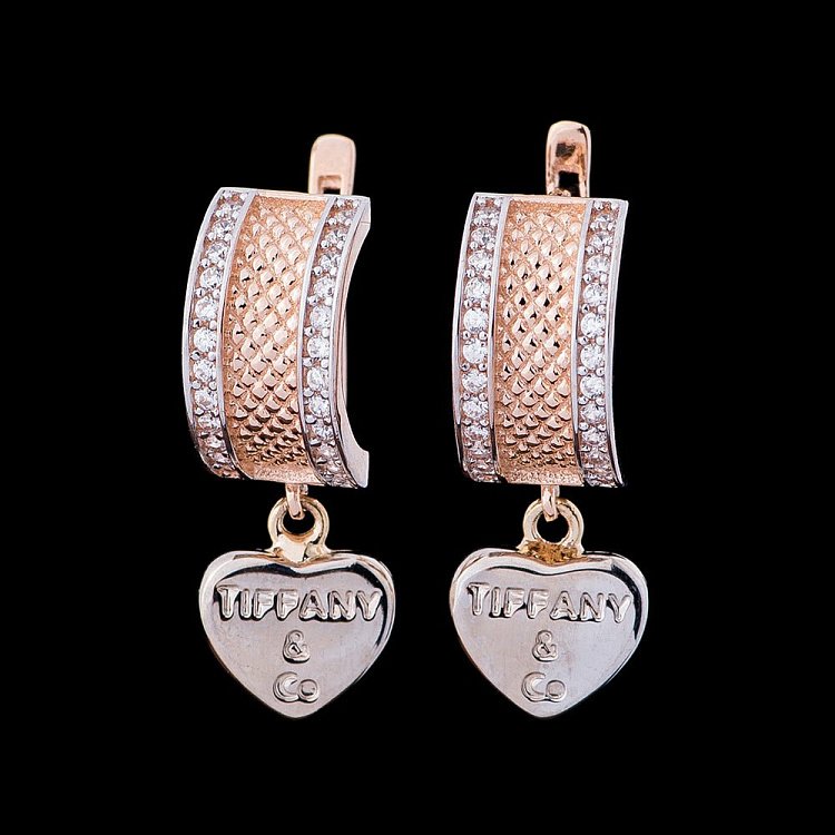 Золотые серьги "Сердечки" (фианиты) с04370 - 1 Золотые серьги "Сердечки" (фианиты) с04370 от ювелирного магазина Оникс - 1