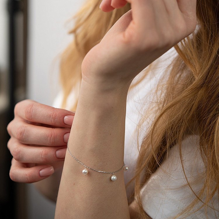 Браслет із перлами (біле золото) б05267 від ювелірного магазину Онікс - 4