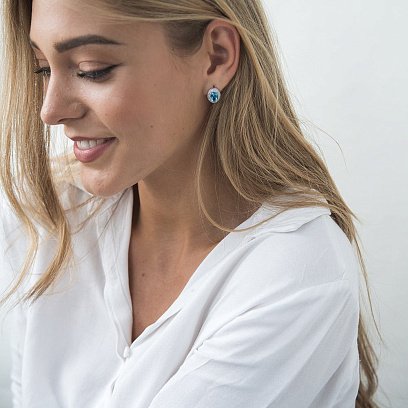 Золоті сережки з блакитним топазом і фіанітами с04201 №5