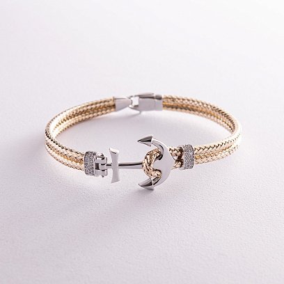 Золотой браслет "Якорь" с фианитами б02742