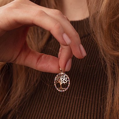 Золотой кулон "Древо жизни" с фианитами п03654 №2