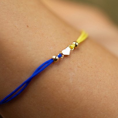 Браслет "Украинское сердце" в желтом золоте (синяя и желтая нить) б05323 №2