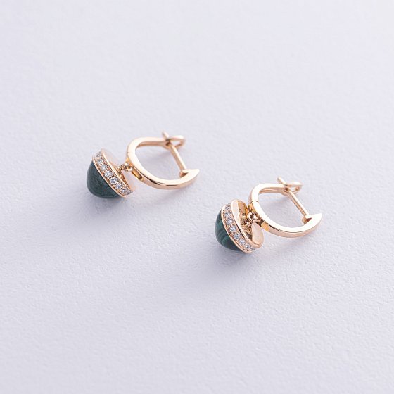 Золотые серьги (малахит, бриллианты) сб0533sm №3