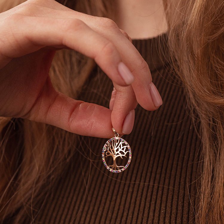 Золотой кулон "Древо жизни" с фианитами п03654 от ювелирного магазина Оникс - 1