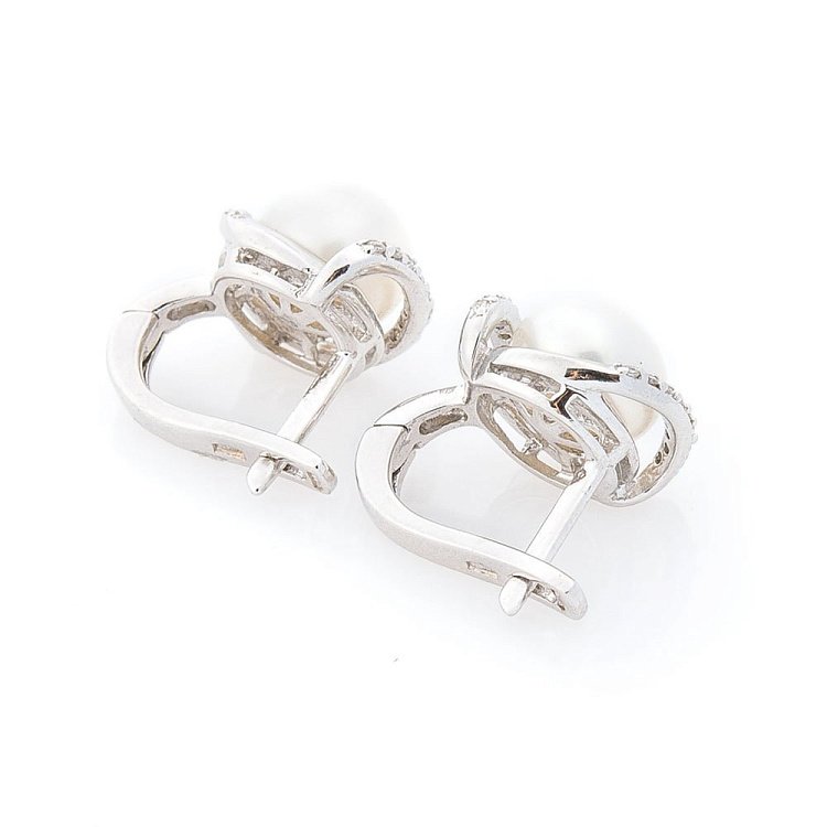 Срібні сережки (культ. прісн. перли, фіаніти) 121079 від ювелірного магазину Онікс - 1