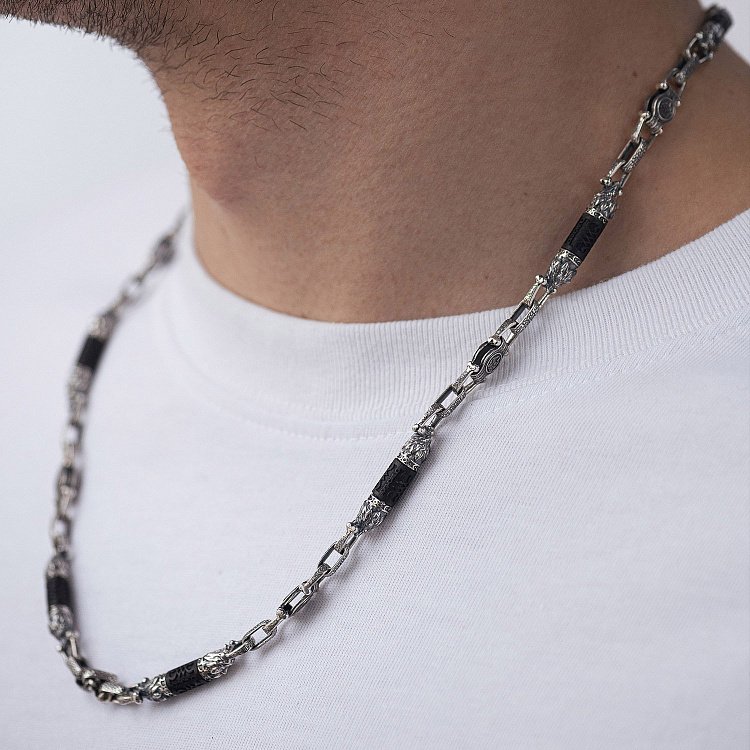 Чоловічий срібний ланцюжок "Вовки" з ебеновим деревом 1253 від ювелірного магазину Онікс - 3