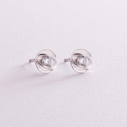 Серебряные серьги - пусеты с фианитами 12850