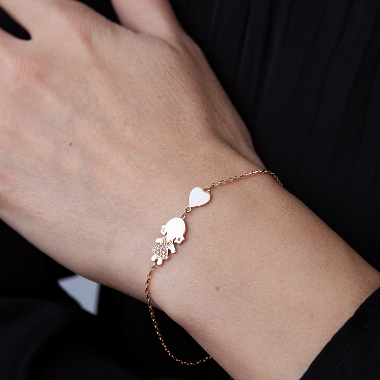 Браслет "Девочка и сердечко" в красном золоте (фианиты) б05650 от ювелирного магазина Оникс - 1