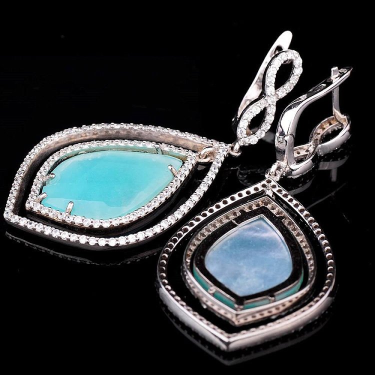 Срібні сережки (фіаніт, перламутр) 121289 від ювелірного магазину Онікс - 2