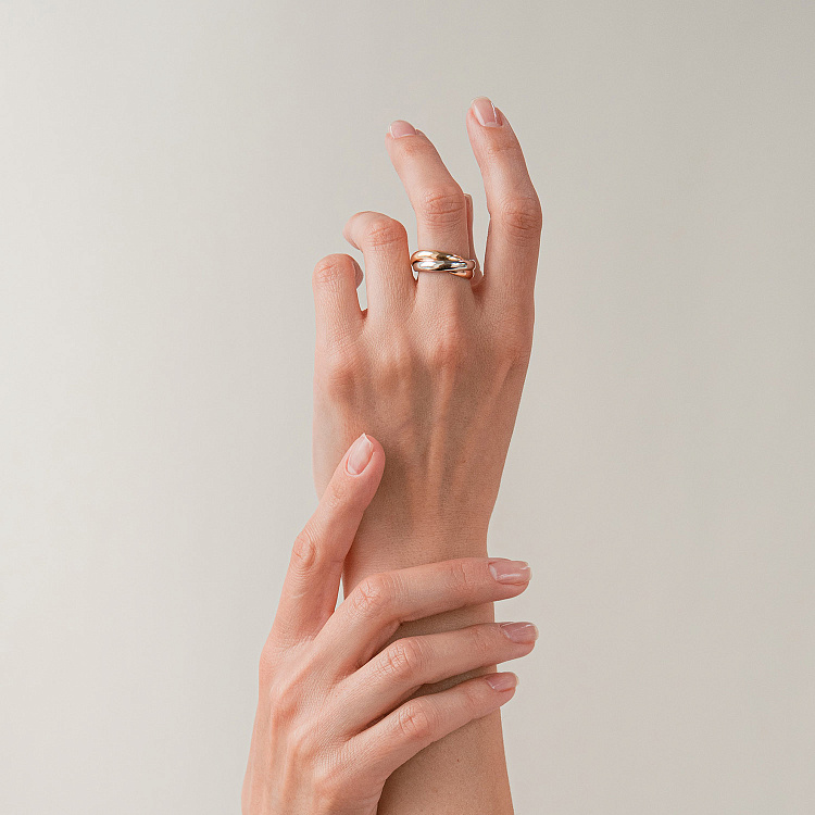 Тройное кольцо "Trinity" (красное, желтое, белое золото) к08254 от ювелирного магазина Оникс - 1