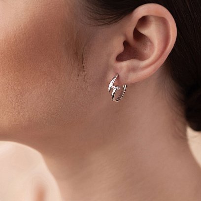 Сережки - кільця "Цвях" у білому золоті (фіаніти) с08342 №2