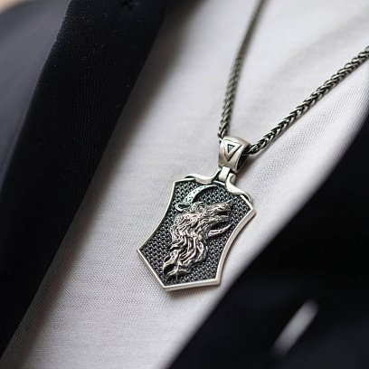 Серебряный кулон "Волк воет на луну" 376 №4