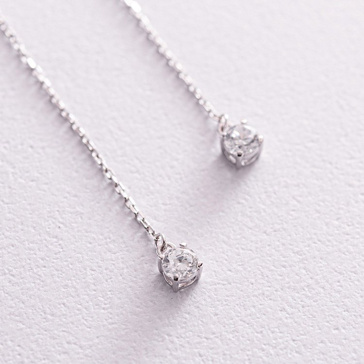 Золоті сережки - протяжки з фіанітами с07704 від ювелірного магазину Онікс - 6