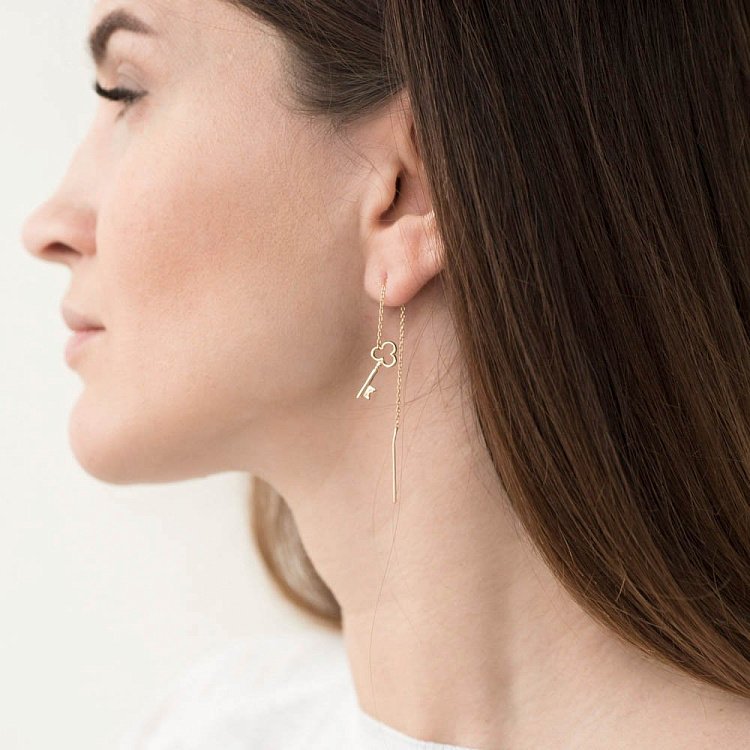 Золотые серьги-протяжки "Ключики" с05435 от ювелирного магазина Оникс - 2