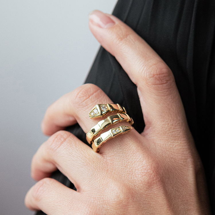 Каблучка "Змія" у жовтому золоті (фіаніти) к08401 від ювелірного магазину Онікс - 3