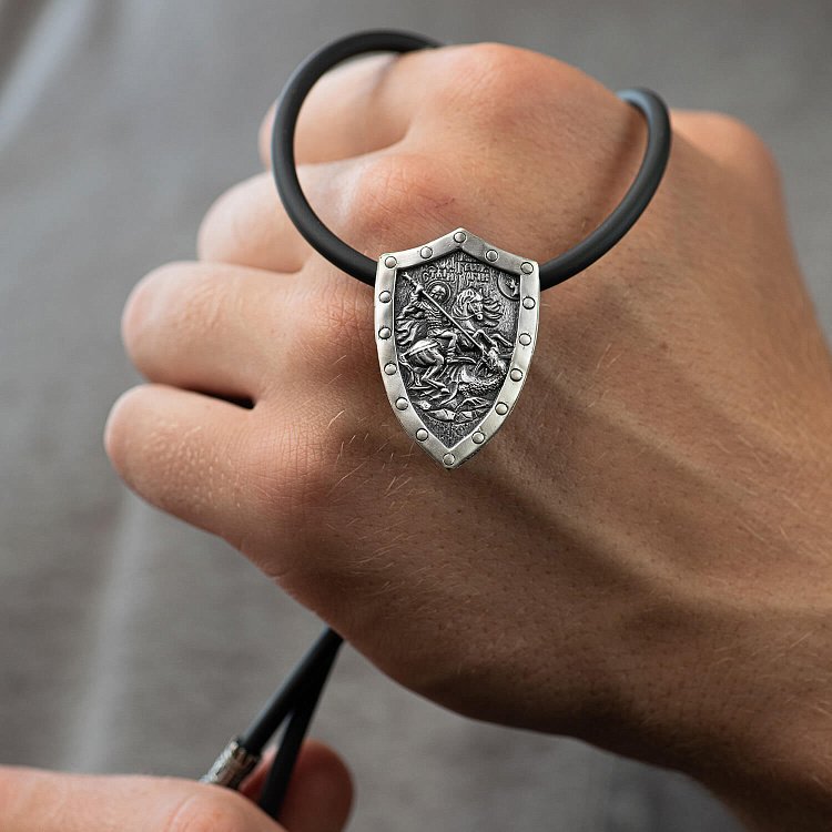 Серебряный кулон - щит "Георгий Победоносец" 026 от ювелирного магазина Оникс - 5