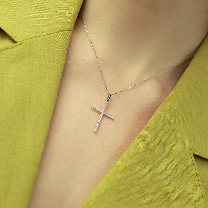 Золоте кольє "Хрестик" з діамантами колб0183va №4