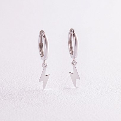 Сережки - кільця "Блискавки" у білому золоті с08048