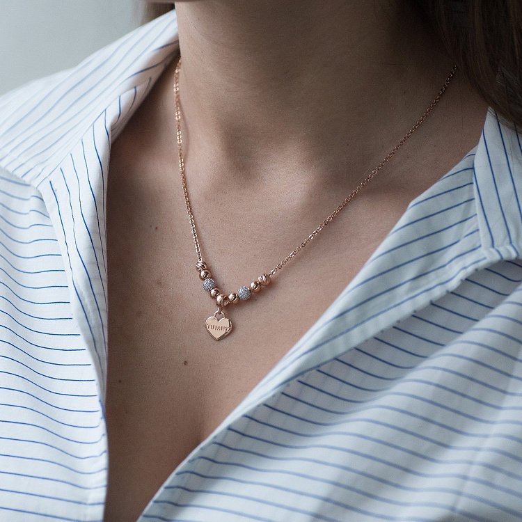 Золотое колье "Сердечко" с фианитами кол01331 от ювелирного магазина Оникс - 1