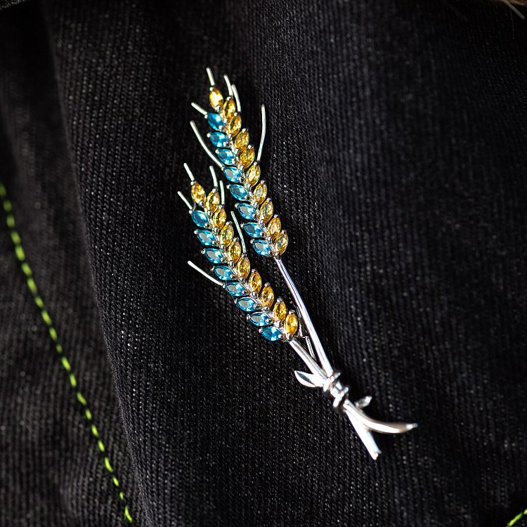 ﻿Срібна брошка "Колоски пшениці" з фіанітами 1211 від ювелірного магазину Онікс - 4