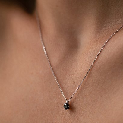 Колье в белом золоте с черным бриллиантом 736131122 №8