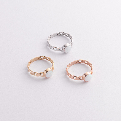 Кольцо "Цепочка" с синт. опалом (белое золото) к08298 №4