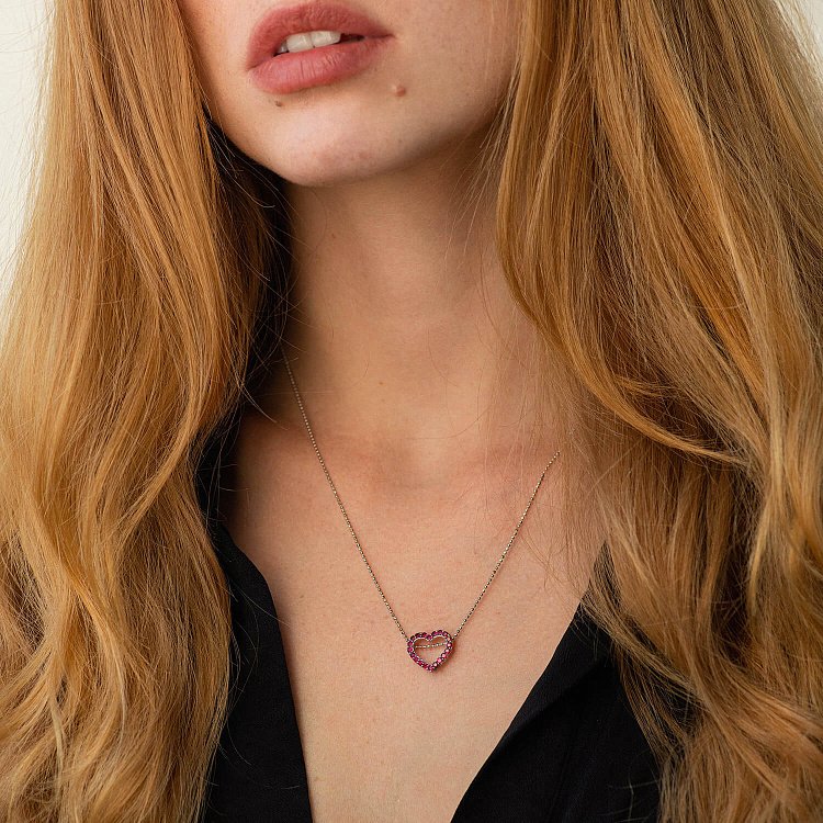 Золота підвіска "Сердечко" з рубінами пб0321nl від ювелірного магазину Онікс - 1