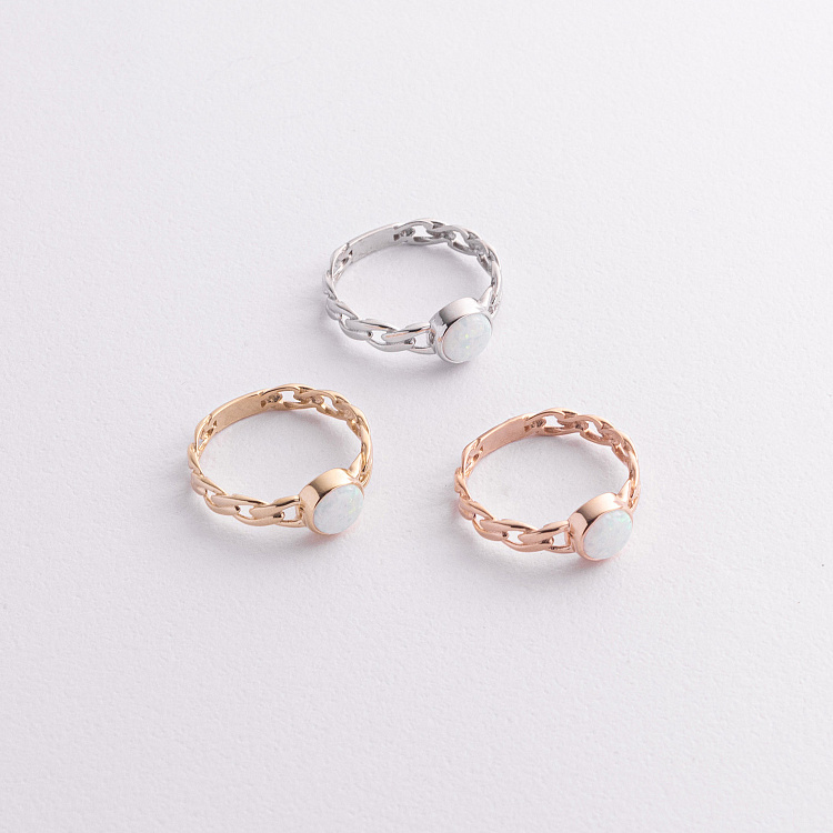 Кольцо "Цепочка" с синт. опалом (белое золото) к08298 от ювелирного магазина Оникс - 3