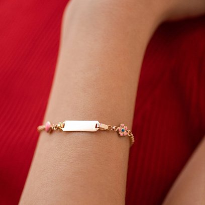 Золотой детский браслет "Цветочек и Сердечко" с эмалью б02588 №2